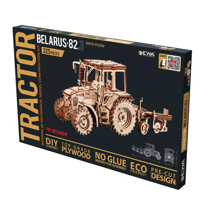 Puidust 3D pusle - mehaaniline traktor Belarus-82.3 koos adraga