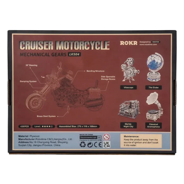 ROKR Mechanical Motorcycle – 3D Wooden Wind-Up Model Kit - Image 6