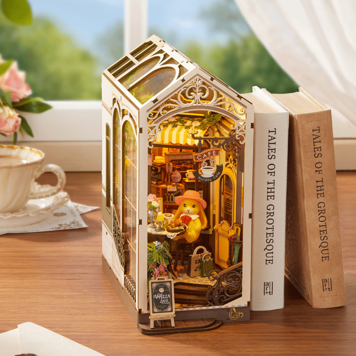 Book Nook “Holiday Café” – Stories in Books 3D Wooden Miniature Kit - Image 1
